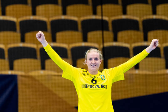 Trine Wacker Mortensen of Sävehof celebrates