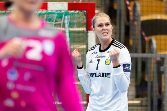 Goalkeeper Sofie Börjesson of Sävehof celebrates