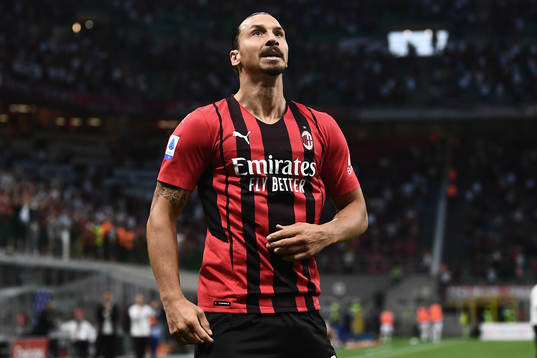 Zlatan Ibrahimovic of Milan celebrates scoring 2-0