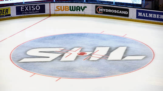 Tekningscirkel med SHL-logga ishockeymatchen i SHL mellan