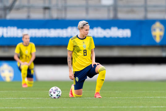 Lina Hurtig of Sweden takes a knee in support of the Black