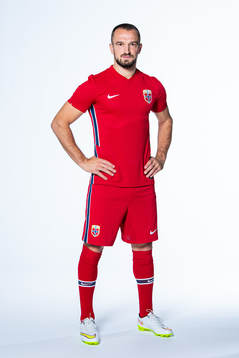 Veton Berisha of the Norwegian national football team poses