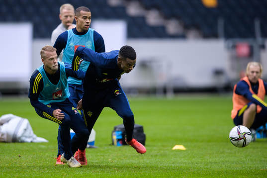 Daniel Sundgren, Robin Quaison and Alexander Isak of the