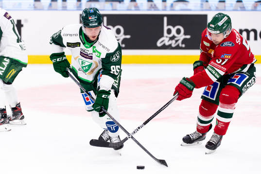 Färjestads Jacob de la Rose och Frölundas Mats Rosseli