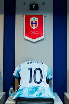 The kit of Martin Ødegaard of Norway in the dressing room