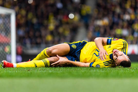 Robin Quaison of Sweden in pain