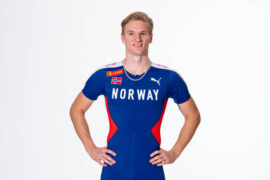 Vegard Sverd of the Norwegian national athletics team poses