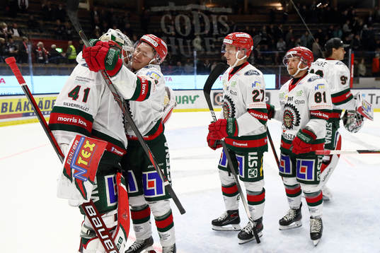 Frölundas spelare tackar målvakt Niklas Rubin