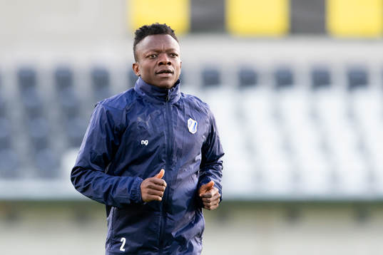 Halmstads Thomas Boakye innan fotbollsmatchen i Allsvenskan