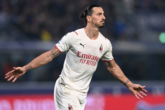 Zlatan Ibrahimovic of Milan celebrates scoring