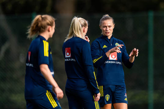 Stina Blackstenius and Fridolina Rolfö of the Swedish