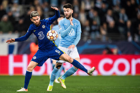 Jorginho of Chelsea and Erdal Rakip of Malmö FF