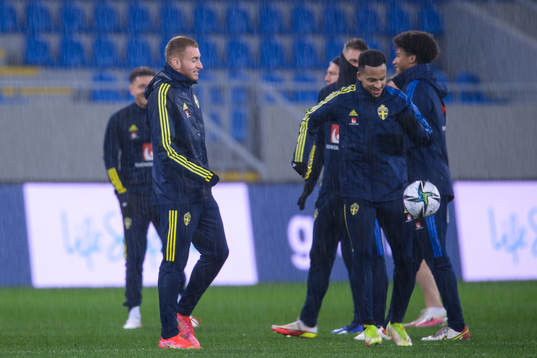 Dejan Kulusevski and Martin Olsson of the Swedish national