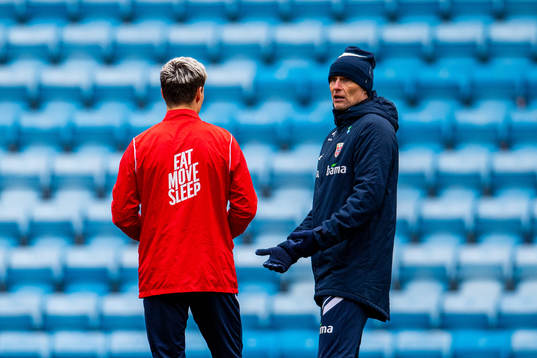 Mathias Normann and Ståle Solbakken, head coach of the
