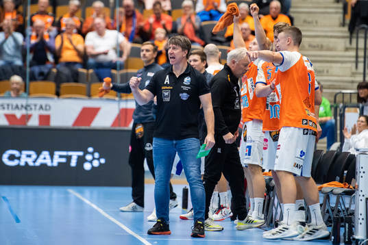 Kristianstads tränare Jonas Wille jublar