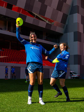 Maria Thorisdottir and Tuva Hansen of the Norwegian women's
