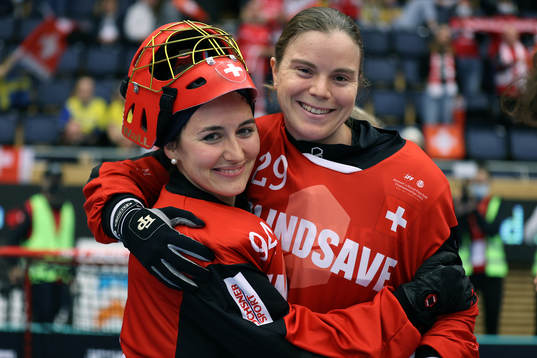Swiss team celebrate the bronze medal 2021 Women's World