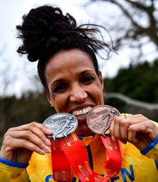 Meraf Bahta of Sweden with her silver medal and her bronze