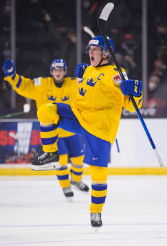 Emil Andrae of Sweden celebrates