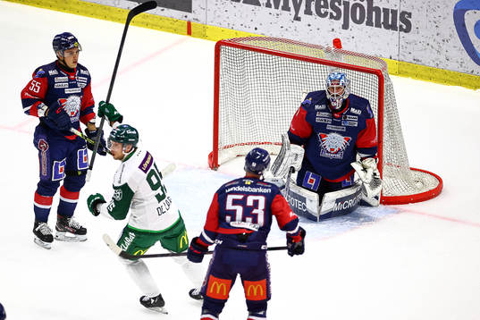 Linköpings målvakt David Rautio vid mål 0-1 av