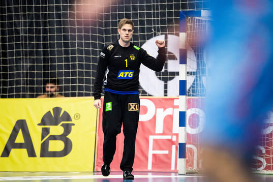 Goalkeeper Peter Johannesson of Sweden celebrates