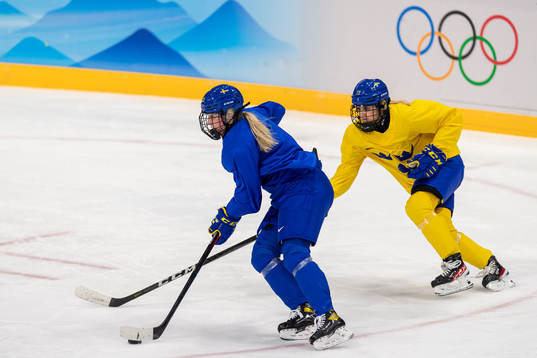 Olivia Carlsson and Sofie Lundin of Sweden women's ice