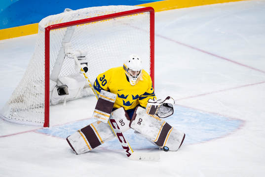 goaltender Emma Söderberg of Sweden in the women's ice