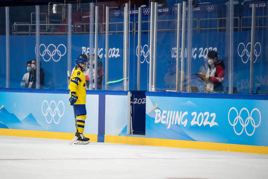 Ebba Berglund of Sweden receives a penalty in the women's