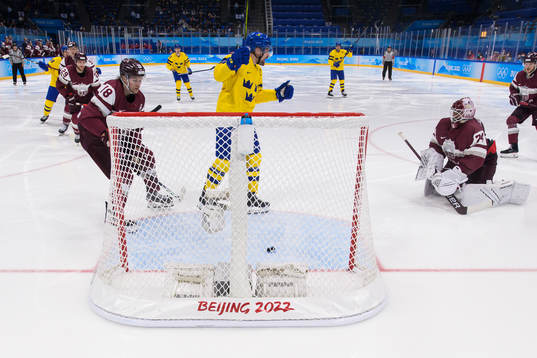 Anton Lander of Sweden celebrates