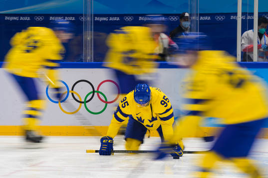 Jacob de la Rose of Sweden at warm-up in an ice hockey