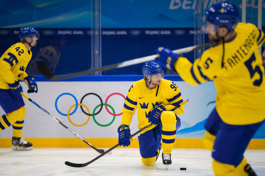 Jacob de la Rose of Sweden at warm-up in an ice hockey