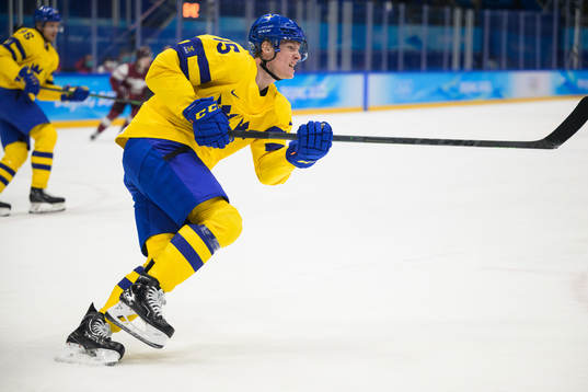 Gustav Rydahl of Sweden in an ice hockey preliminary round