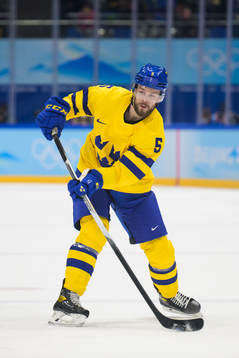 Oscar Fantenberg of Sweden in an ice hockey preliminary