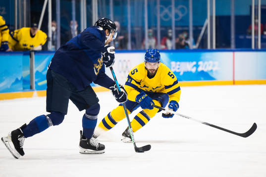 Oscar Fantenberg of Sweden in an ice hockey preliminary