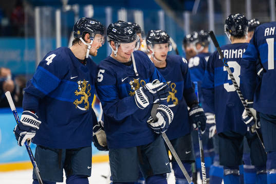 Mikko Lehtonen and Miro Aaltonen of Finland celebrate
