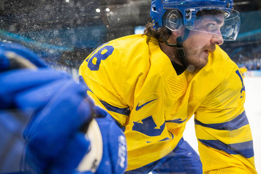 Dennis Everberg of Sweden in an ice hockey preliminary