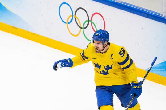 Anton Lander of Sweden celebrates