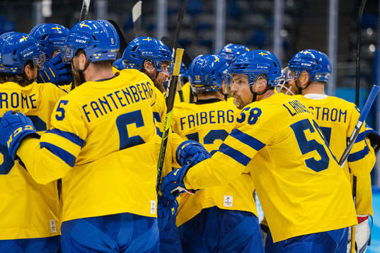 Anton Lander of Sweden celebrates
