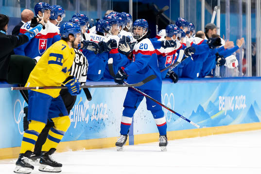 Juraj Slafkovsky of Slovakia celebrates