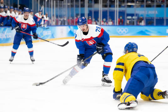 Libor Hudacek of Slovakia in the men's ice hockey bronze
