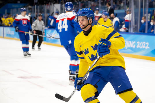 Max Friberg of Sweden in the men's ice hockey bronze medal