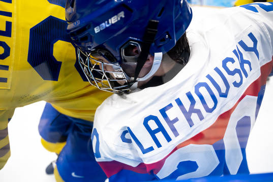 Juraj Slafkovsky of Slovakia in the men's ice hockey bronze