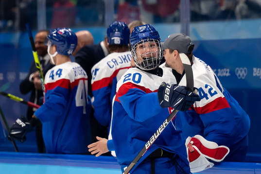 Juraj Slafkovsky of Slovakia celebrates