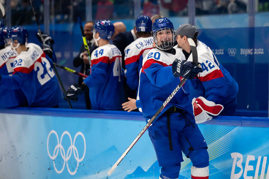 Juraj Slafkovsky of Slovakia celebrates