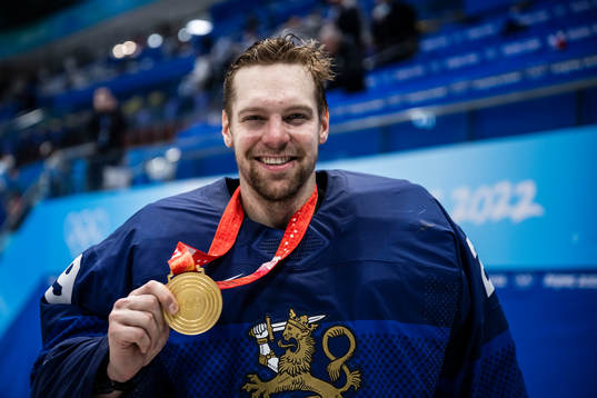goaltender Harri Säteri of Finland celebrates with his