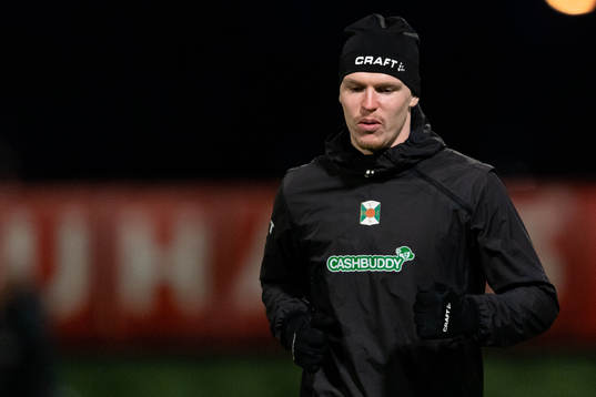 Varbergs Anton Liljenbäck före fotbollsmatchen i Svenska