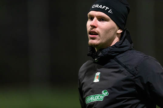 Varbergs Anton Liljenbäck före fotbollsmatchen i Svenska