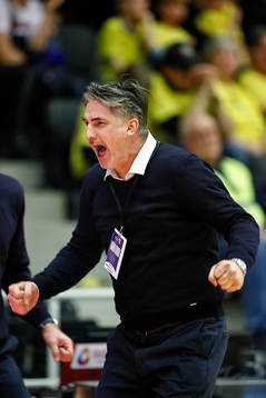 Head coach Damir Mulaomerovic of Croatia celebrates
