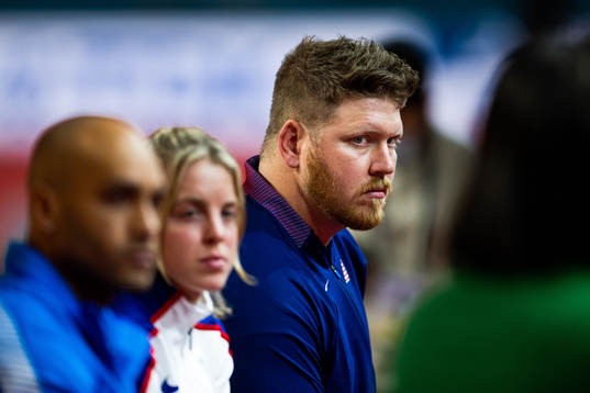 Ryan Crouser of USA at a press conference