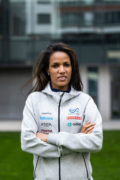 Meraf Bahta of the Swedish athletics team poses for a